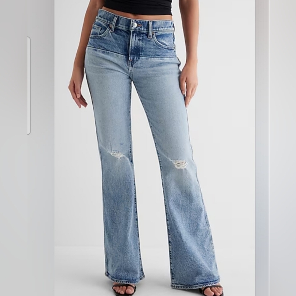 Express Denim Flare Jeans in Light Blue